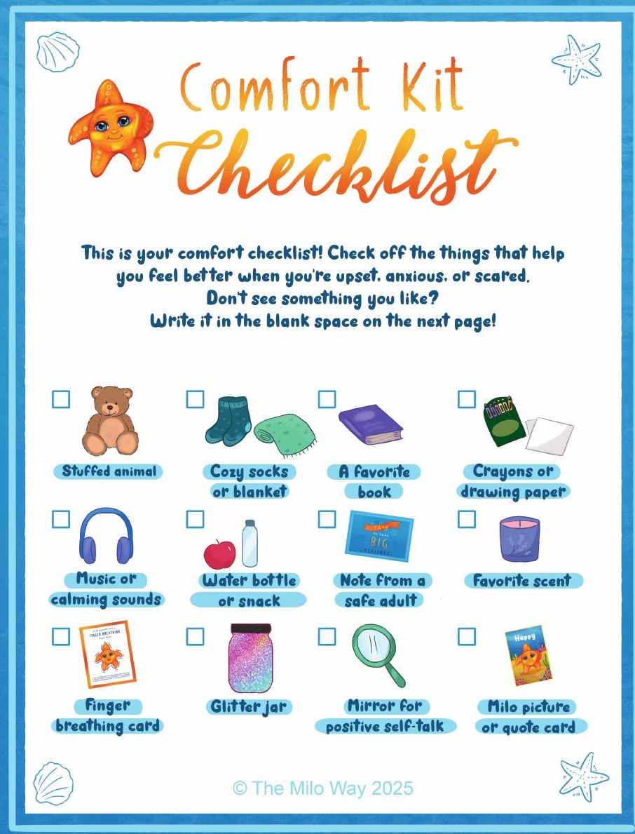 Comfort kit checklist printable with illustrated cozy items